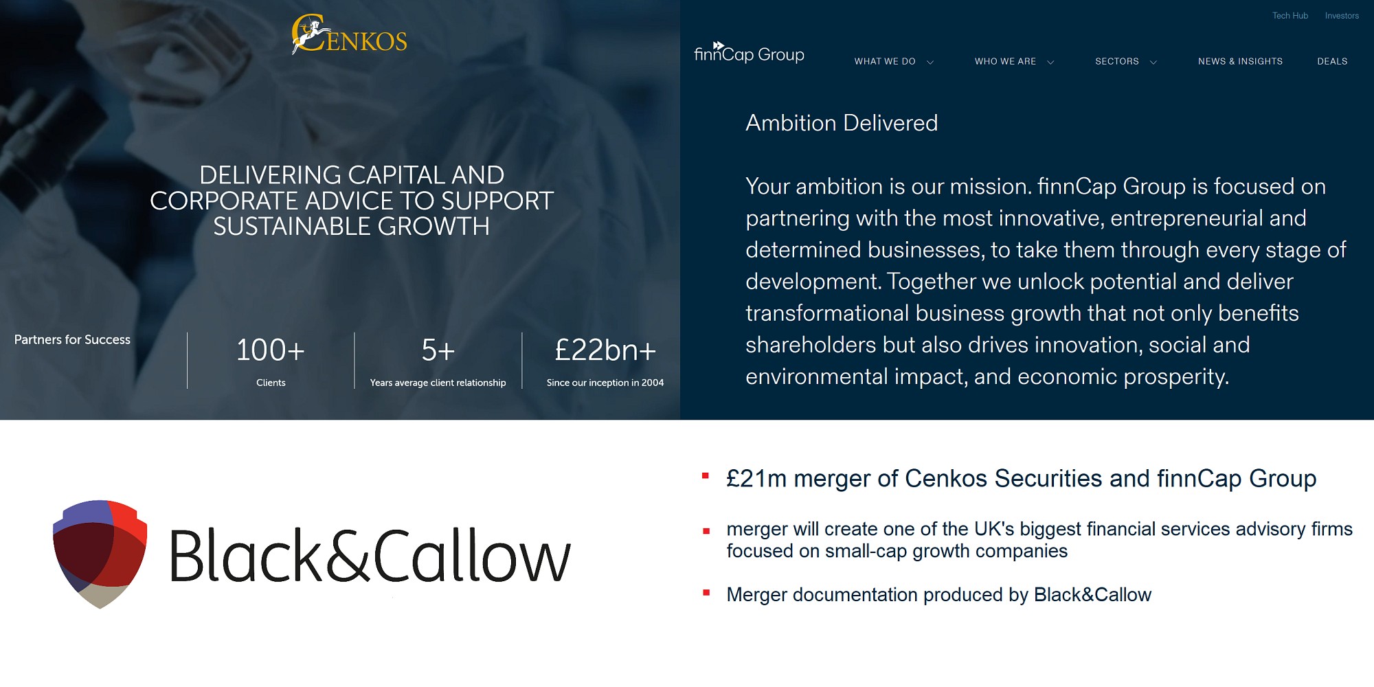 Cenkos & finnCap: B&C helps £21m merger of small-cap advisory heavyweights