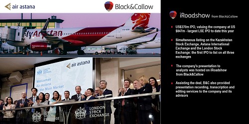 Another first! iRoadshow helps Air Astana's historic US$ 370m IPO take flight