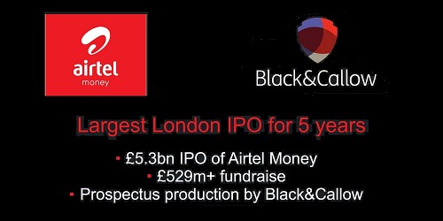 B&C helps the largest London listing for five years, £5.3bn IPO of Airtel Money