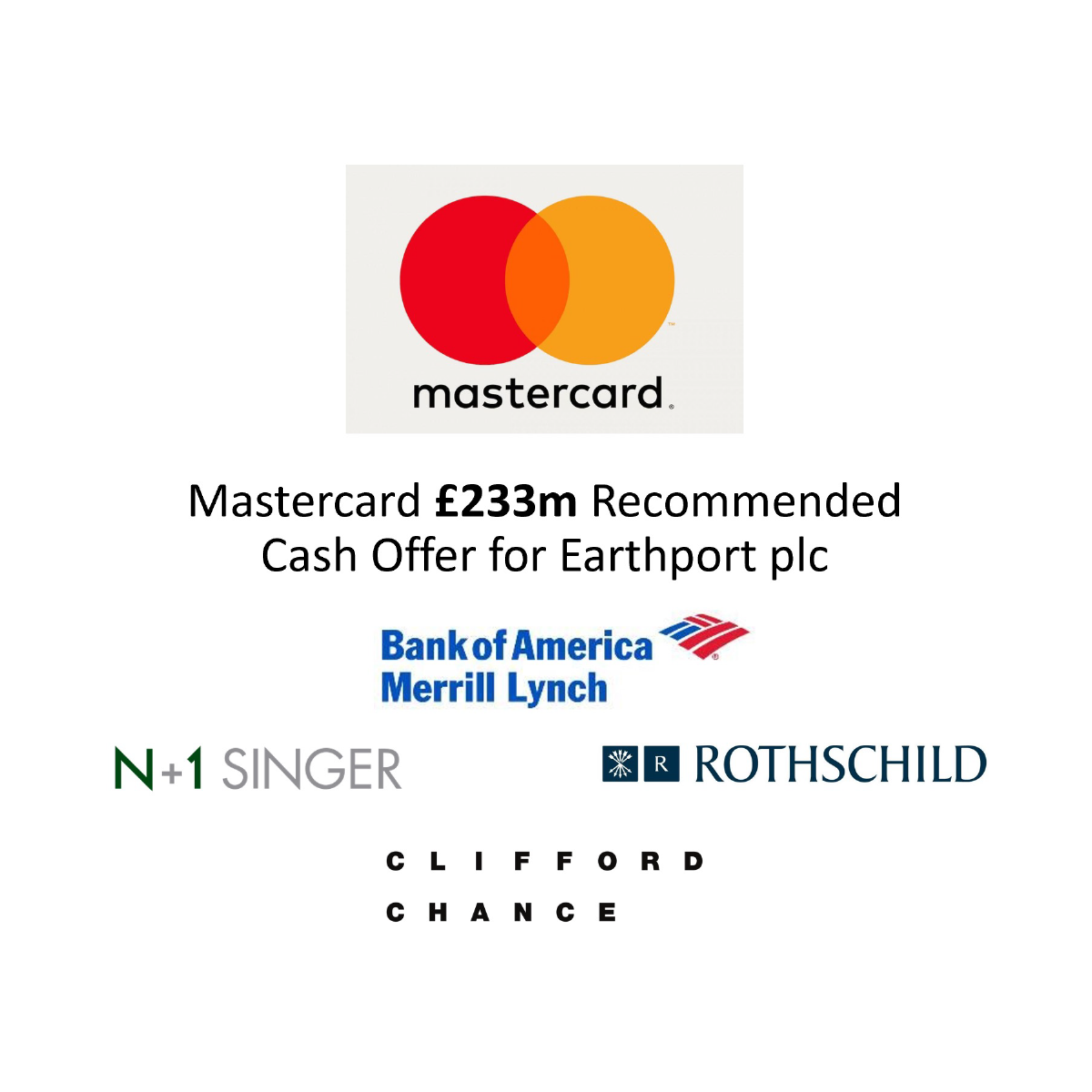 Mastercard £233m Recommended Cash Offer for Earthport plc